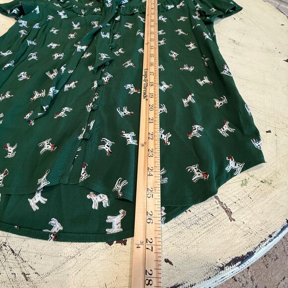 Maeve by Anthropologie Adagio Green Ruffled Dog Shirt Short Sleeves Size Small - Picture 9 of 9